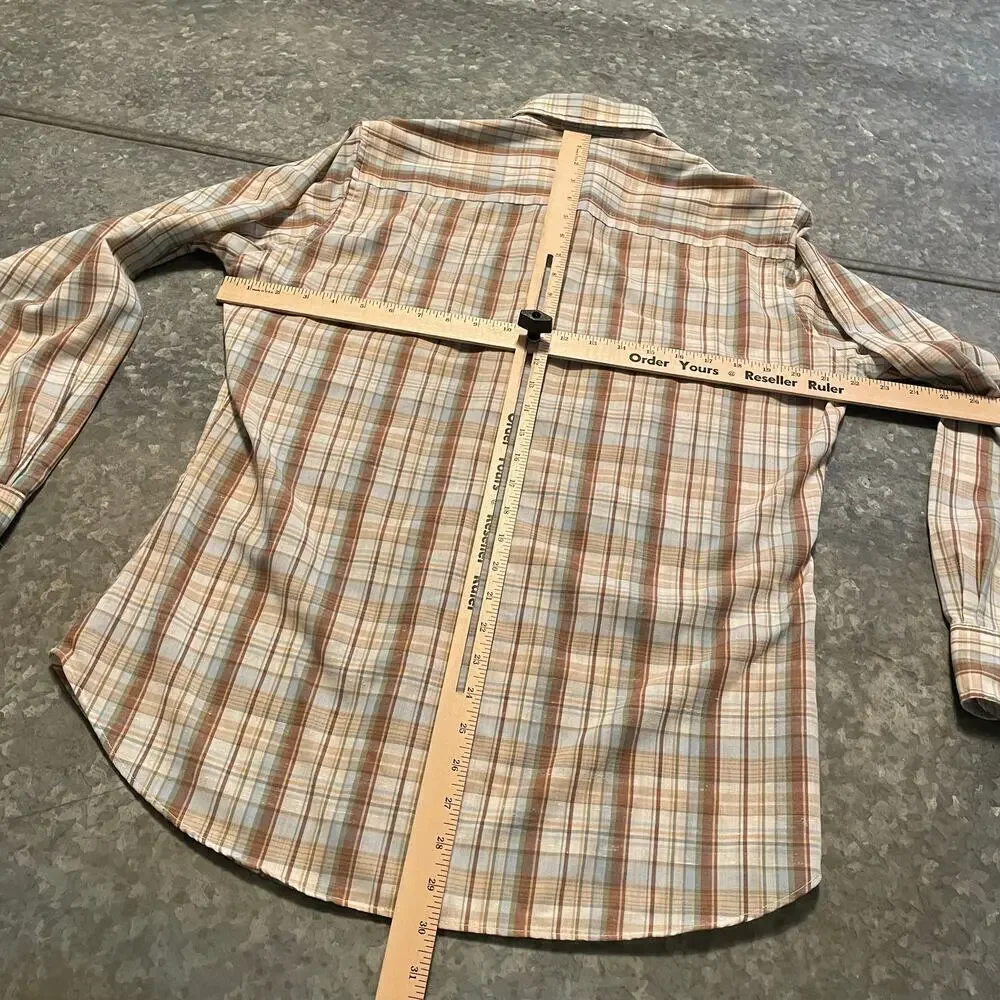 Vintage Levi’s Tapered Fit Plaid Button Up Western Shirt Mens Large Cream Tan